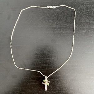 Silver Cross with Rose Necklace